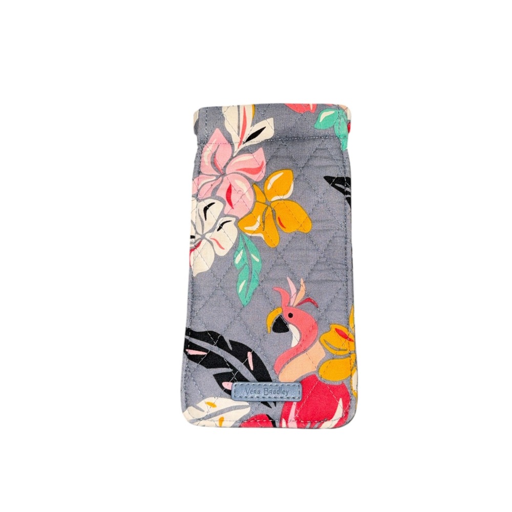 Vera Bradley Quilted Cotton Eyeglass Case Tropical Palm Floral Gray Sleeve